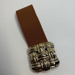 Vintage Skaffles Gold Tone Metal Braided Design Terra Cotta Color Elastic Belt